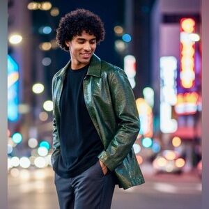 ‘Lang-Ho’ Men’s Leather Alligator/Reptile embossed Emerald Green Jacket -RARE